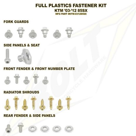 _Kit Tornillería de Plásticos Bolt KTM SX 85 03-12 | BT-KTM-031285SX | Greenland MX_